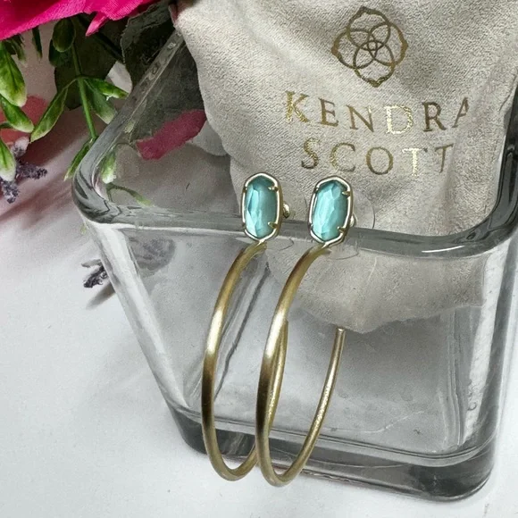 Kendra Scott, Small Pepper Gold Hoop Aqua Blue Illusion Earrings - Picture 7 of 7